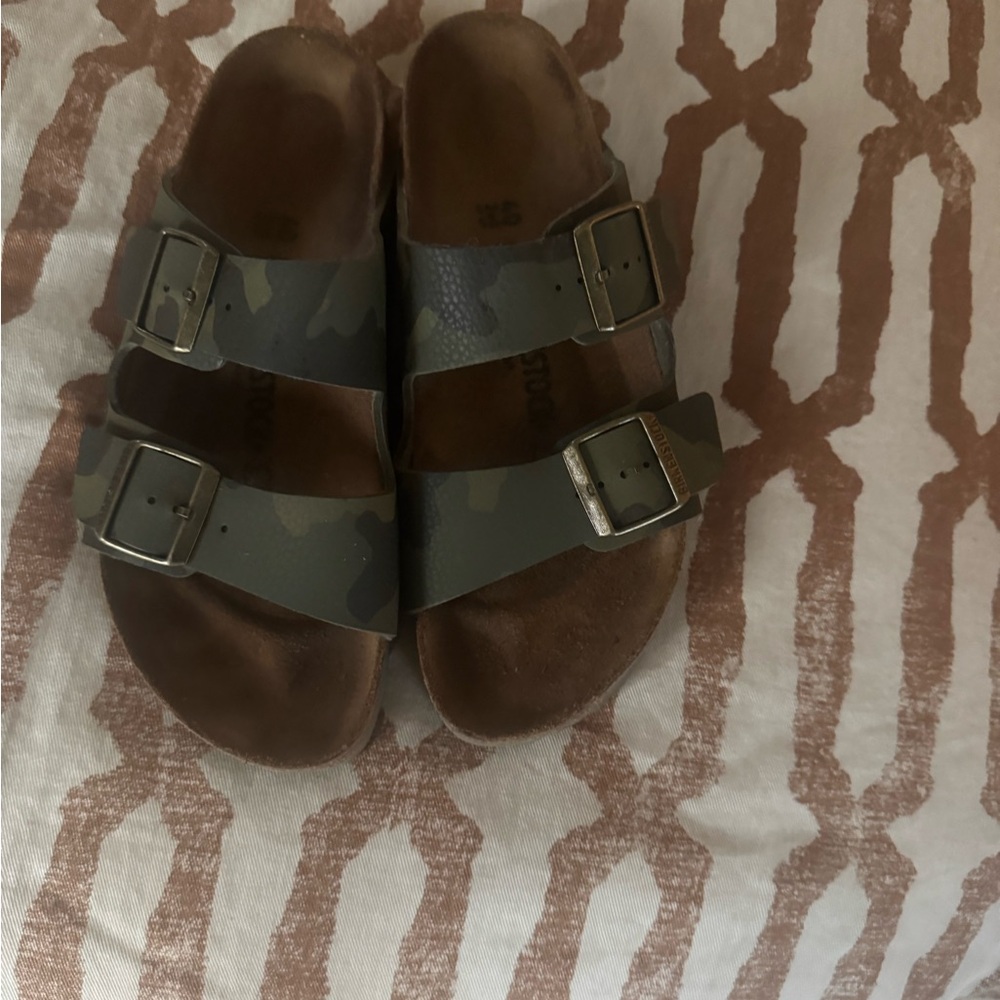 Birkenstock Camouflage Sandals with Silver Buckles